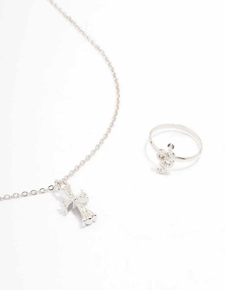 Rhodium Snake Cross Jewellery Set