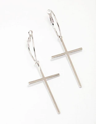 Silver Luxe Cross Hoop Earrings