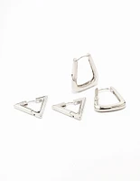 Rhodium Triangular Hoop Earring Pack