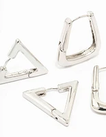 Rhodium Triangular Hoop Earring Pack