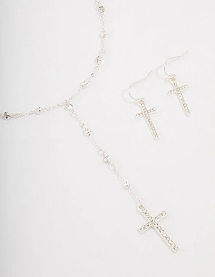 Silver Beaded Cross Jewellery Set