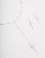 Silver Beaded Cross Jewellery Set