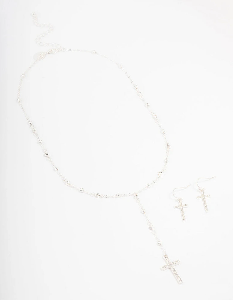 Silver Beaded Cross Jewellery Set