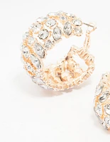 Rose Gold Wide Diamante Hoop Earrings
