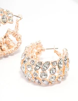 Rose Gold Wide Diamante Hoop Earrings