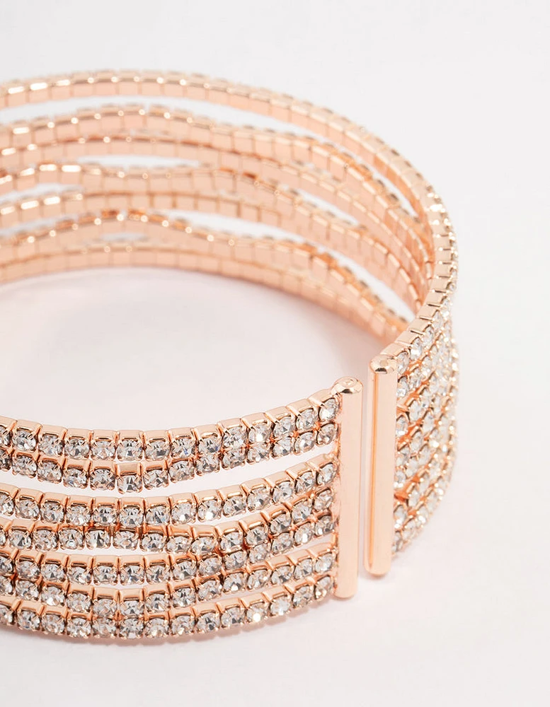 Rose Gold Diamante Wave Wrist Cuff