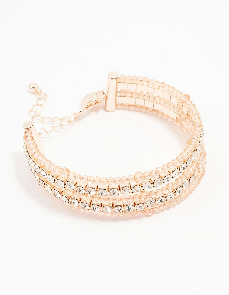 Rose Gold Beaded Diamante Chain Bracelet