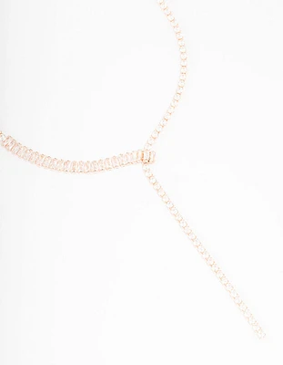 Rose Gold Cubic Zirconia Fine Baguette Lariat Necklace