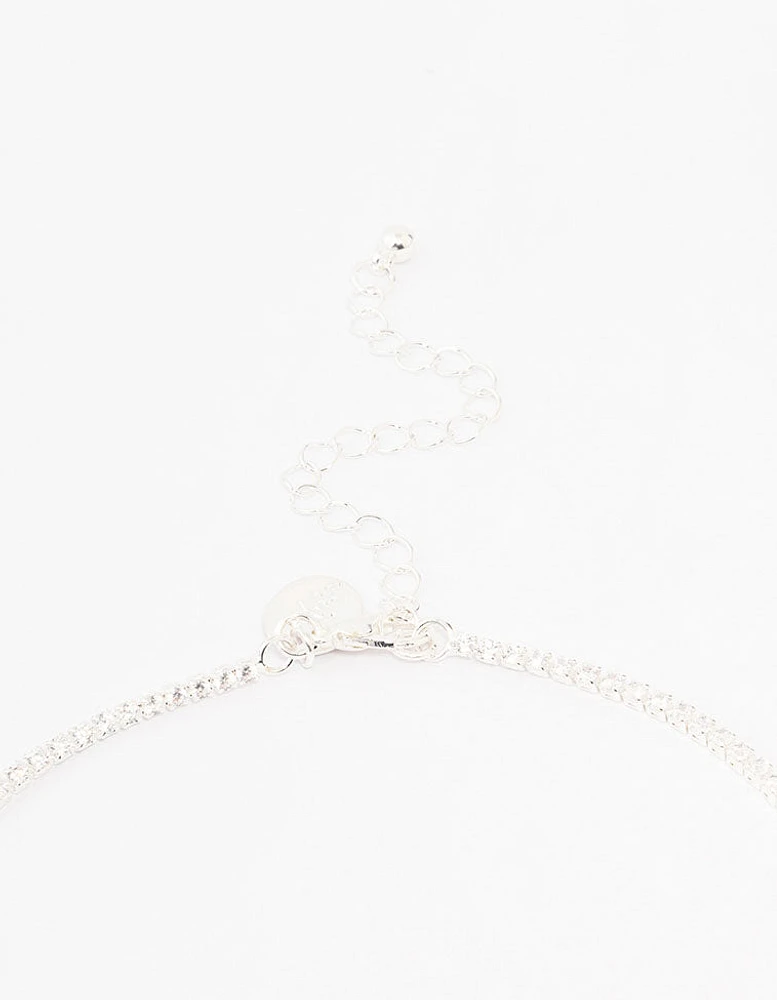 Silver Cubic Zirconia Leaf Trail Y Necklace