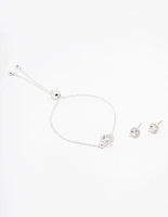 Silver Cubic Zirconia Round Halo Jewellery Set