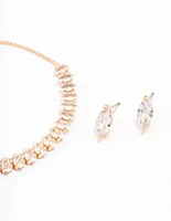 Gold Cubic Zirconia Vine Marquise Tennis Jewellery Set