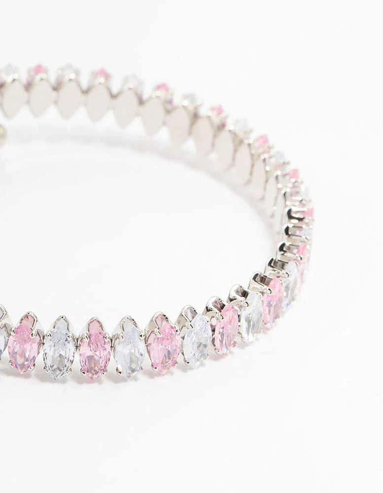 Silver Cubic Zirconia Wrapped Pink Bracelet