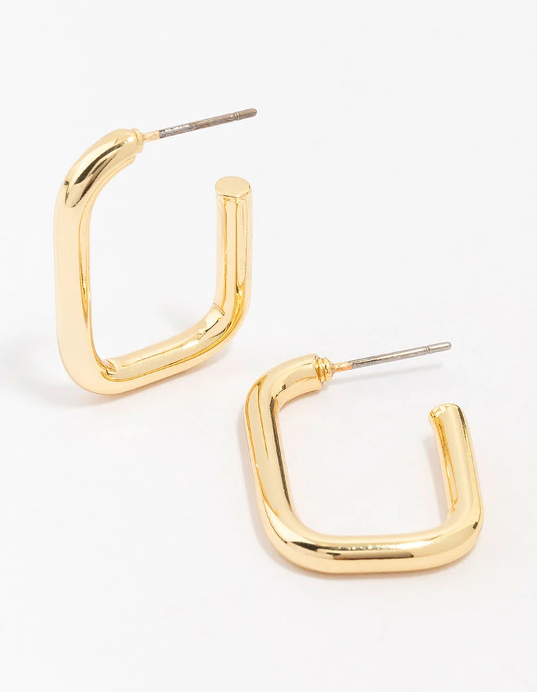 Gold Plated Thin Rectangular Hoop Earrings