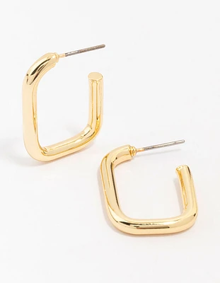 Gold Plated Brass Thin Rectangular Hoop Earrings