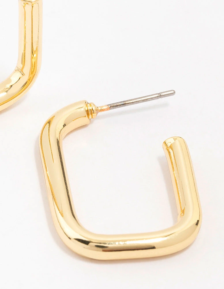 Gold Plated Thin Rectangular Hoop Earrings