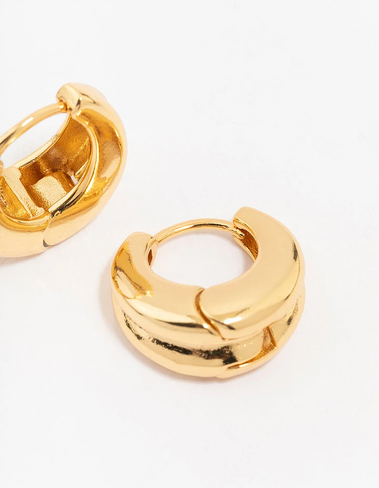 Gold Plated Ribbed Hoop Earrings