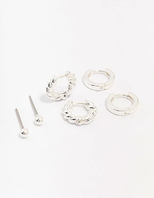 Silver Plated Brass  Twisted Earring 3-Pack