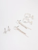 Silver Plated Brass  Star Chain Earring 3-Pack