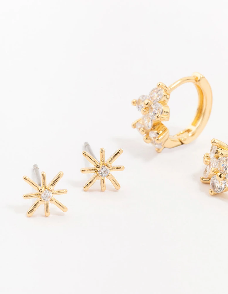 Gold Plated North Star Earring 3-Pack