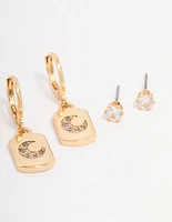 Gold Plated Moon Charm Earring 3-Pack