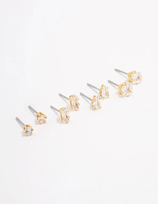 Gold Plated Cubic Zirconia Stud Earring 4-Pack