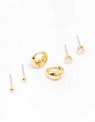 Gold Plated Brass Mini Hoop Earring 3-Pack