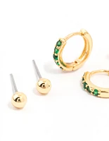 Gold Plated Brass Baguette Cluster Stud Earring 3-Pack