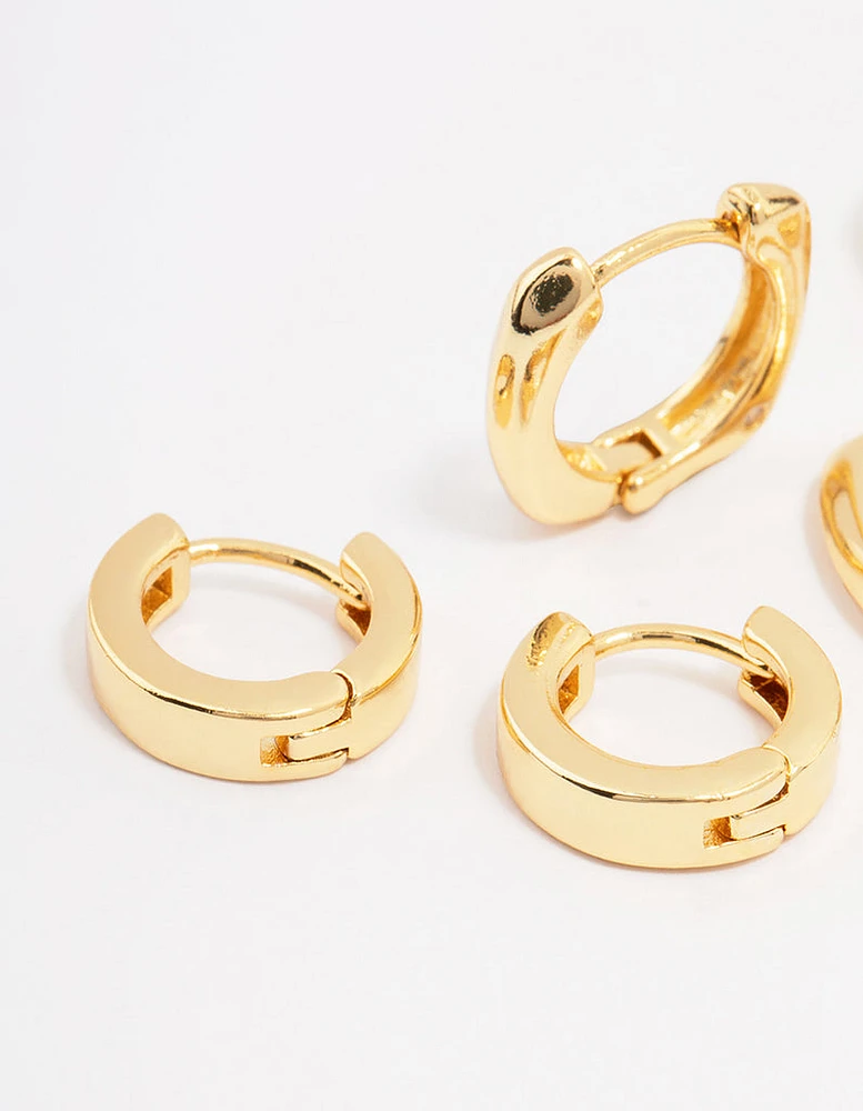 Gold Plated Chunky Rope Huggie Hoop Earring 3-Pack