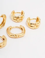 Gold Plated Chunky Rope Huggie Hoop Earring 3-Pack