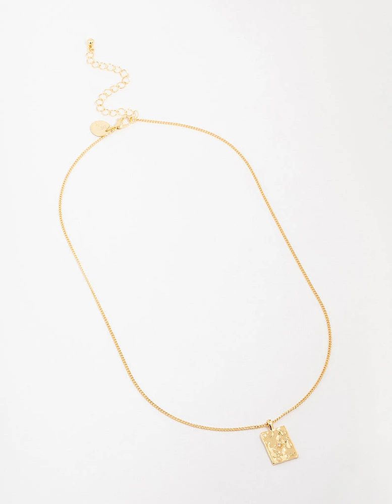 Gold Plated Brass Organic Rectangular Star Pendant Necklace