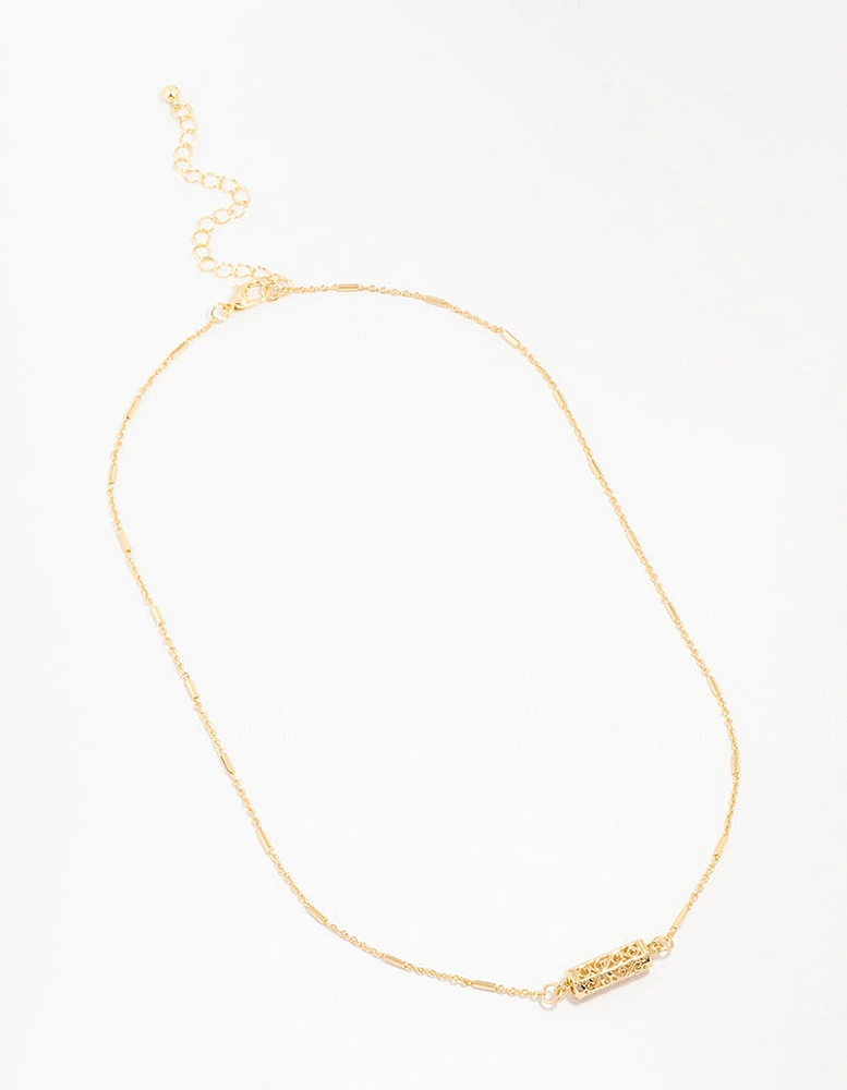 Gold Plated Station Barell Necklace