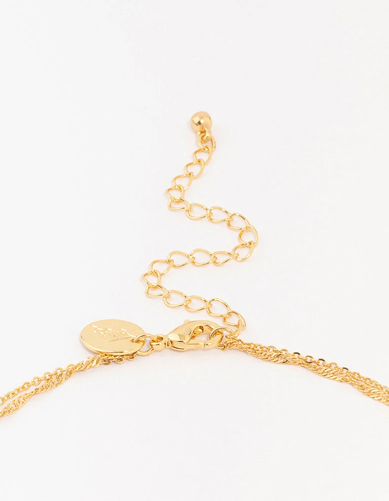 Gold Plated Cubic Zirconia Cross Coin Layered Necklace