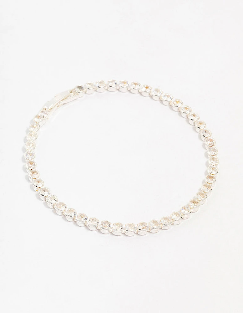 Silver Plated Single Classic Tennis Bracelet