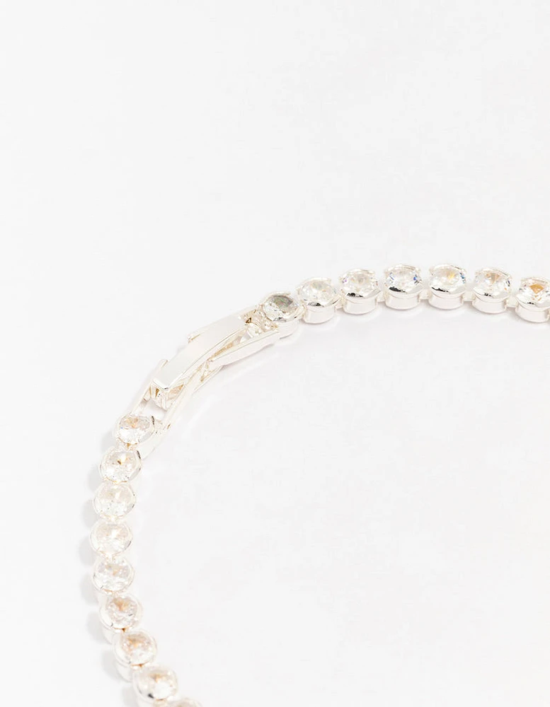 Silver Plated Single Classic Tennis Bracelet