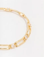 Gold Plated Rectangular Square Cubic Zirconia Bracelet