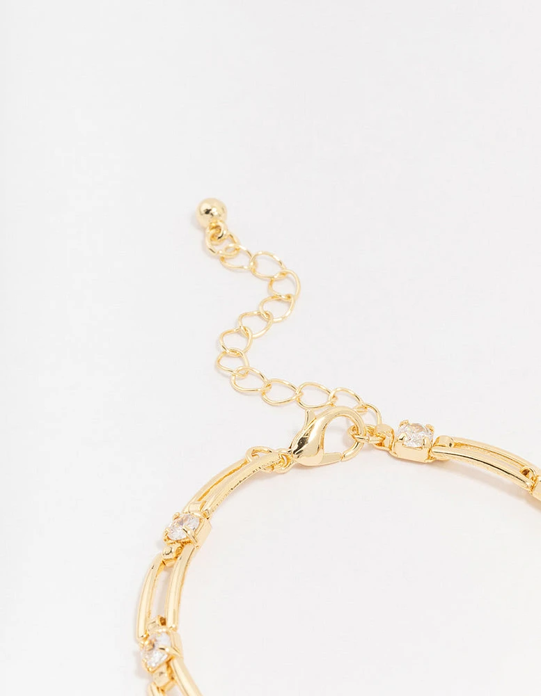 Gold Plated Rectangular Square Cubic Zirconia Bracelet