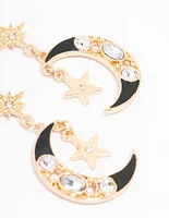 Gold Diamante Celestial Drop Earrings