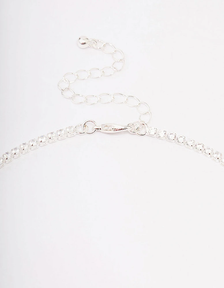 Silver Cubic Zirconia Lariat Necklace & Earring Set