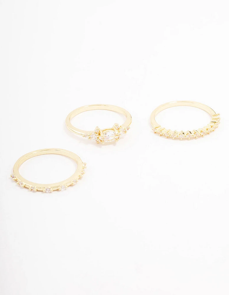 Gold Plated Fine Marquise Triple Stacking Ring Pack