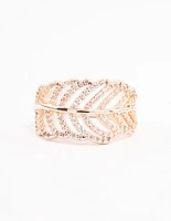 Rose Gold Leaf Band Cubic Zirconia Ring