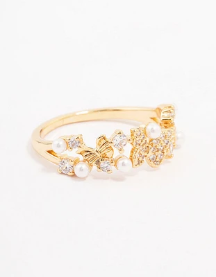 Gold Plated Butterfly Pearl Band Ring