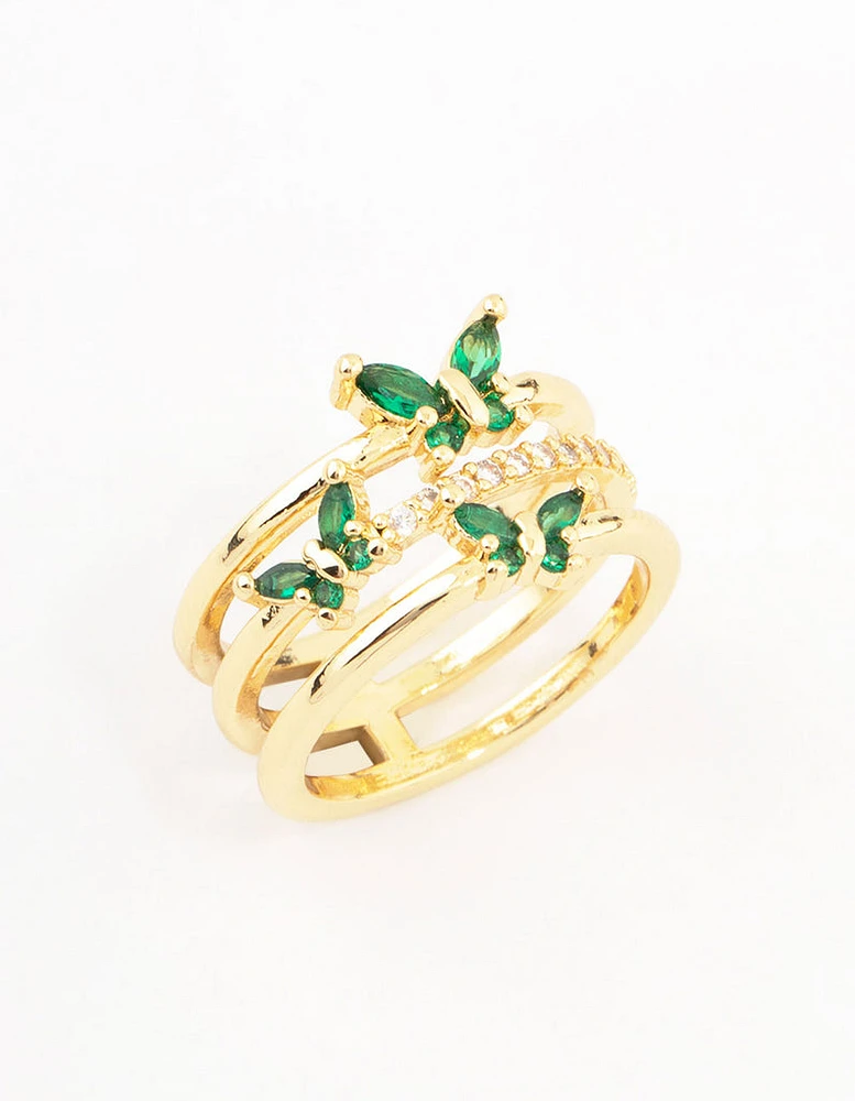 Gold Plated Triple Butterfly Band Ring