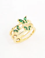 Gold Plated Triple Butterfly Band Ring