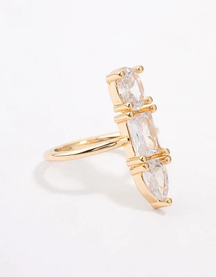 Gold Plated Linear Cubic Zirconia Row Ring
