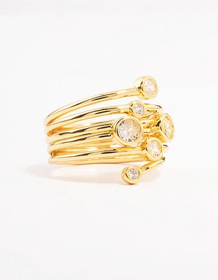 Gold Plated Bezel Layered Coil Ring