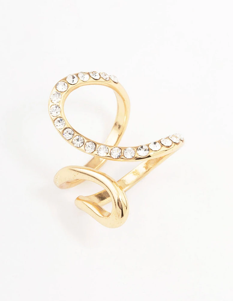 Gold Plated Diamante Trail Swirl Ring