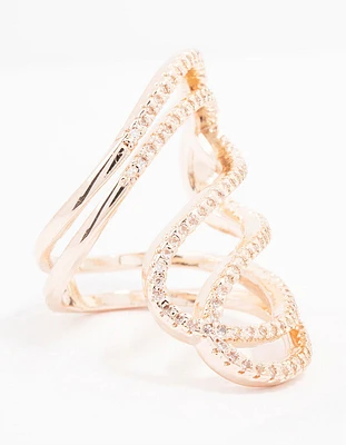 Rose Gold Lovely Ribbon Cubic Zirconia Cocktail Ring