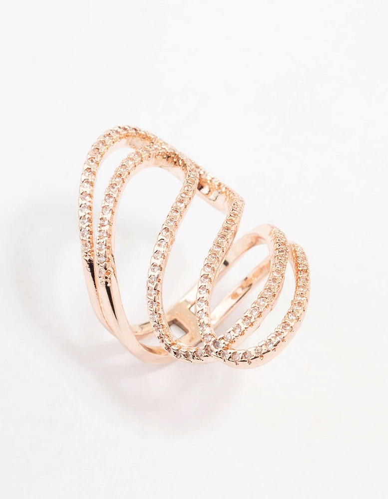 Rose Gold Lovely Ribbon Cubic Zirconia Cocktail Ring