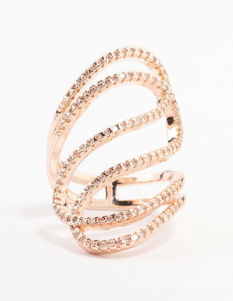 Rose Gold Lovely Ribbon Cubic Zirconia Cocktail Ring