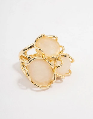 Gold Plated Statement Semi-Precious Trio Ring